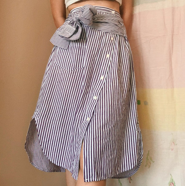 Korean Stripe Asymmetric Skirt