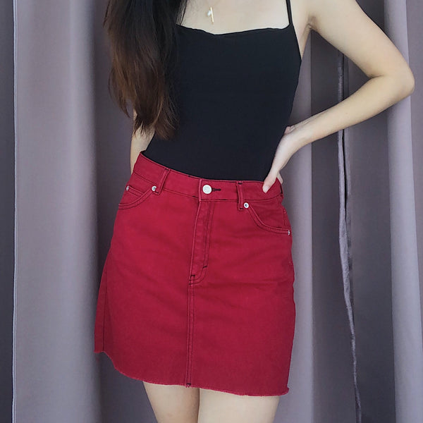 Topshop Red Denim Skirt