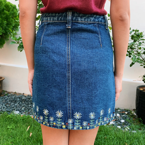 Something Borrowed Dark Denim Embroidery Skirt