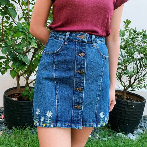Something Borrowed Dark Denim Embroidery Skirt