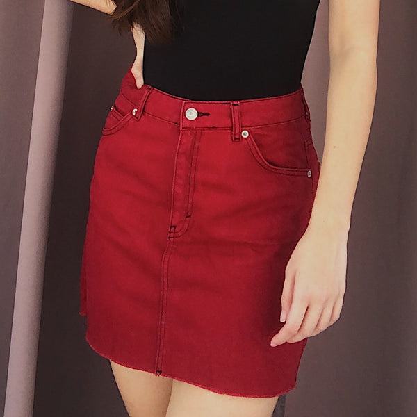 Topshop Red Denim Skirt