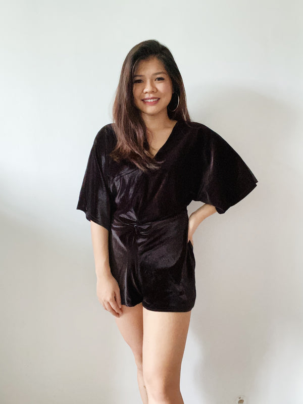 ASOS Boohoo Petite Kimono Sleeve Velvet Playsuit