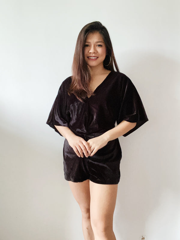 ASOS Boohoo Petite Kimono Sleeve Velvet Playsuit
