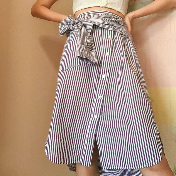 Korean Stripe Asymmetric Skirt