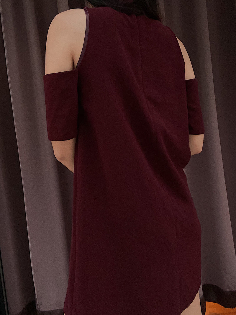 Topshop Burgundy Off-Shoulder Dress
