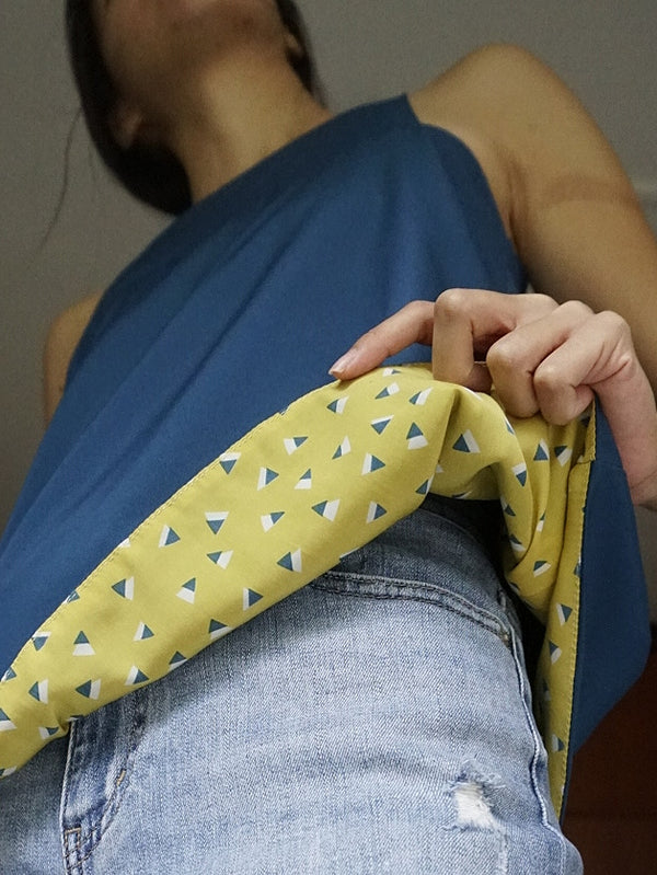 Reversible sleeves top Yellow patterned/ Teal