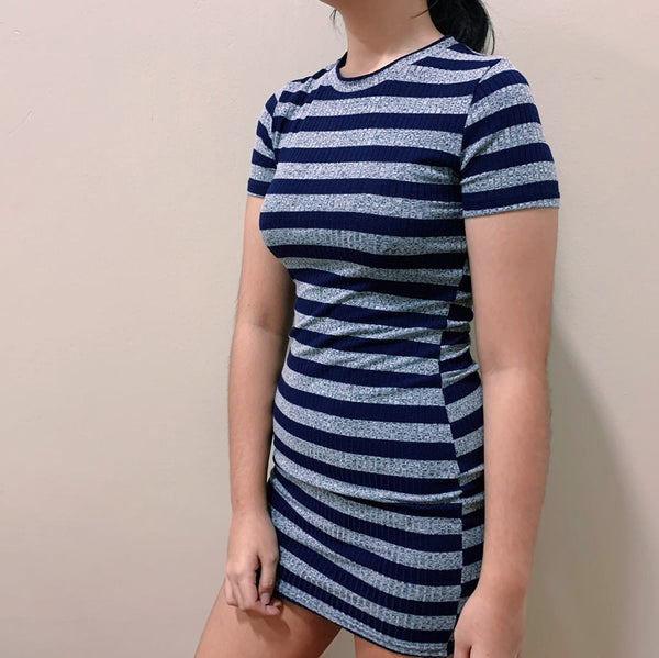 The Editor's Market Navy and Grey Striped Bodycon Dress