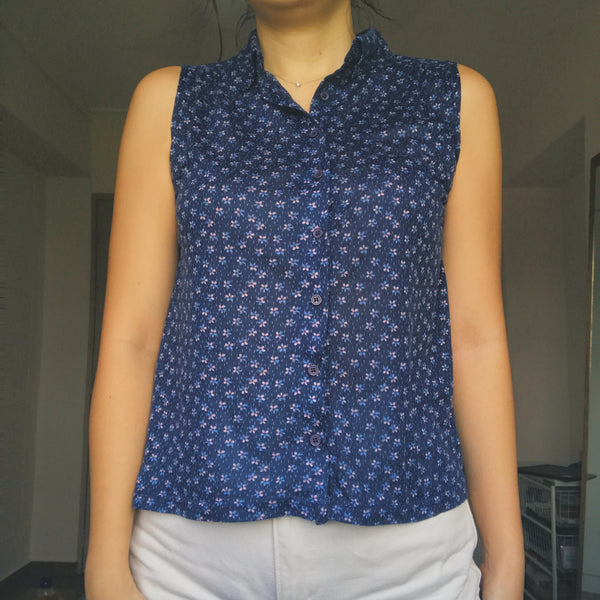 Floral collared sleeveless top