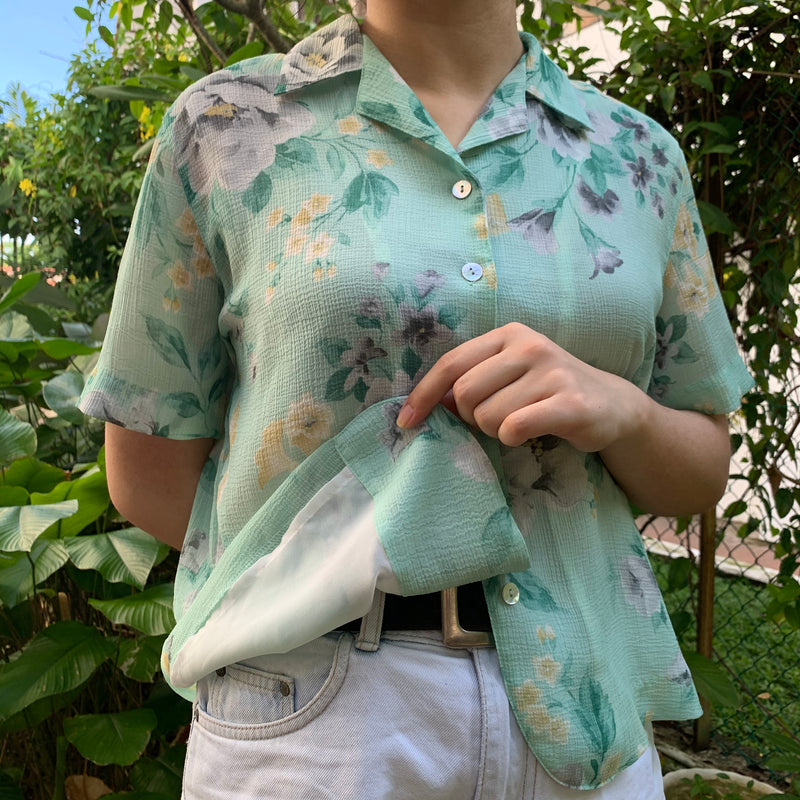 vintage mint floral button up with lining